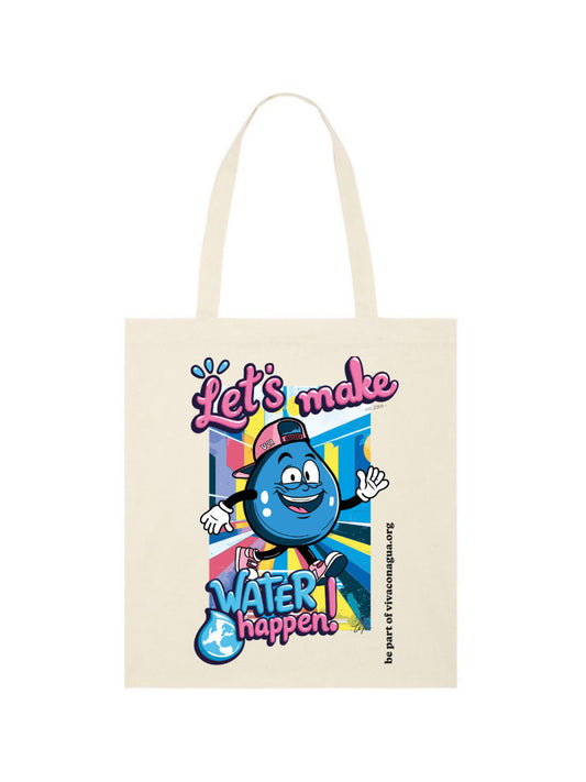 heller Stoffbeutel mit buntem Motiv Let's make water happen