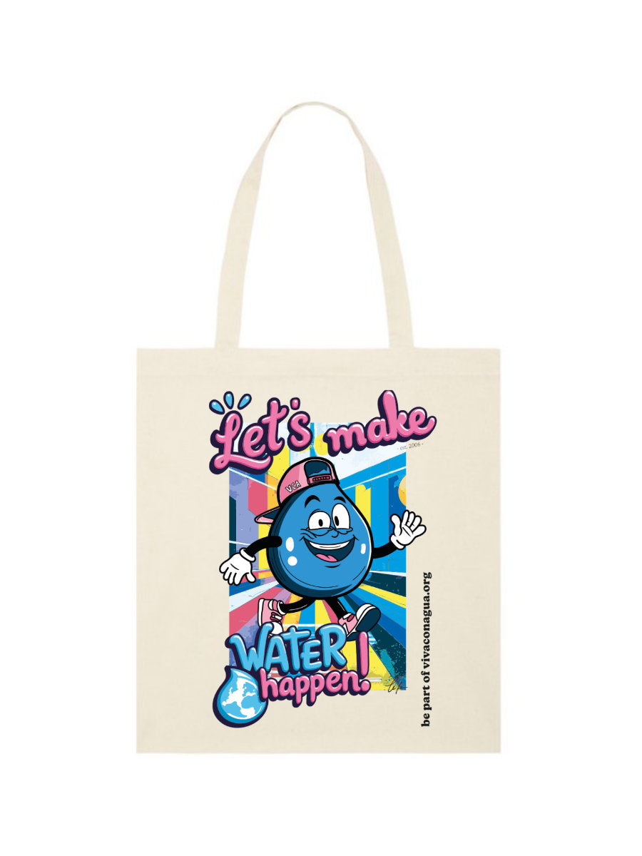 heller Stoffbeutel mit buntem Motiv Let's make water happen